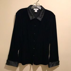 Style & Co velvet shirt size Petite Large. Black with satin collar and cuffs.